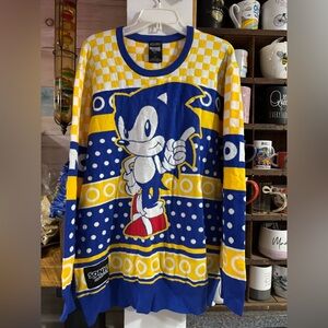 Box Lunch Sonic the Hedgehog Gold Rings Portrait Holiday Sweater New Size 2XL